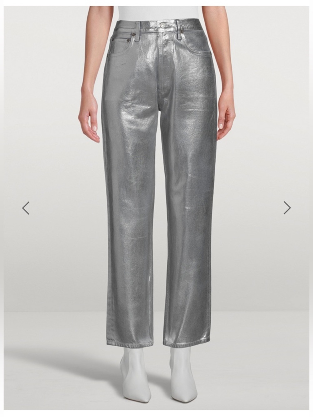 90s Metallic Pinch Waist Straight Jeans - 32